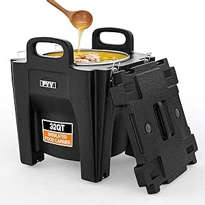 PYY Insulated Soup Carrier - 32 QT Commercial Food Warmer Portable Catering Hot Box Food Warmer for Warming Dish Cold Beverage, 304 Stainless Steel Bain Marie, Handle and Lock Lid Party Restaurant