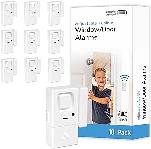 Door Window Alarms -10 Pack - Adjustable Volume, Chime/Alarm, Wireless, Door Window Alarm Sensor for Home Security, Kids Safety, Door Open Alert Security Alarm for Home, Apartment and more, by Rosmila