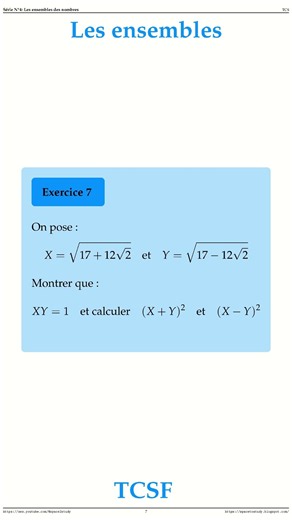 Exercice 7 Les ensembles TCSF Maths space2study MTCSS4v10 #maths