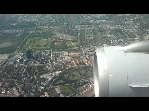 Landing in Vienna International Airport with view of the whole city Vienna (HD)