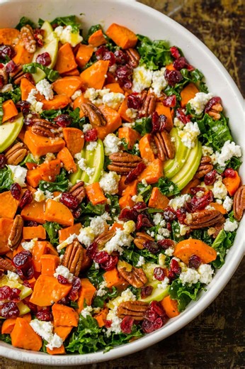 This Sweet Potato Salad has all the best flavors! Recipe: https://natashaskitchen.com/roasted-sweet-potato-salad/ | NatashasKitchen.com