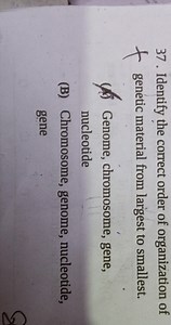 Identify the correct order of organization of genetic material ... | Filo