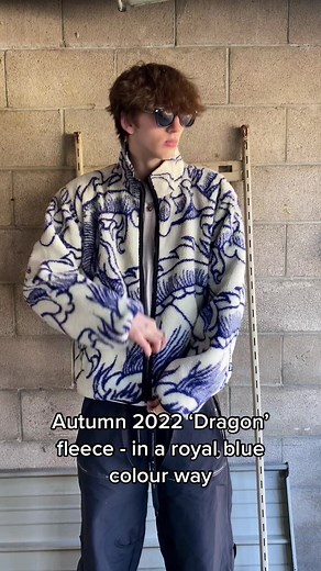 AW22 Stüssy Dragon Deep Pile Baby Blue Zip-up Fleece Jacket