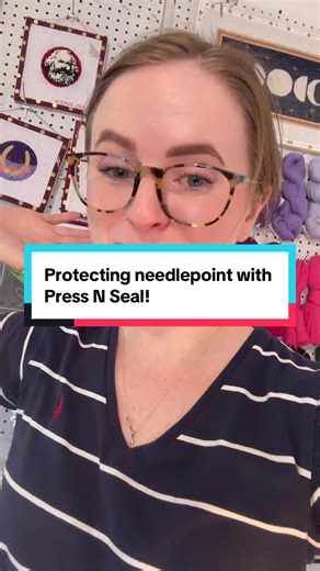 I got this incredible tip from Lisa of @BeStitched Needlepoint Shop - use Press N Seal to protect your WIPs! Especially if you’re doing lots of ribbon work and embellishments that could easily get snagged or damaged! #needlepoint #needlepointtiktok #needlepointtips #needlepointwip