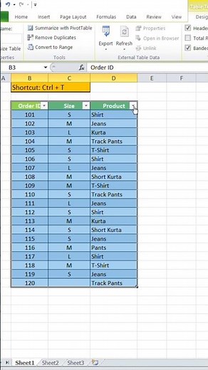 Shortcut key to create table (Ctrl + T) in Excel #exceltips #exceltricks #exceltutorial