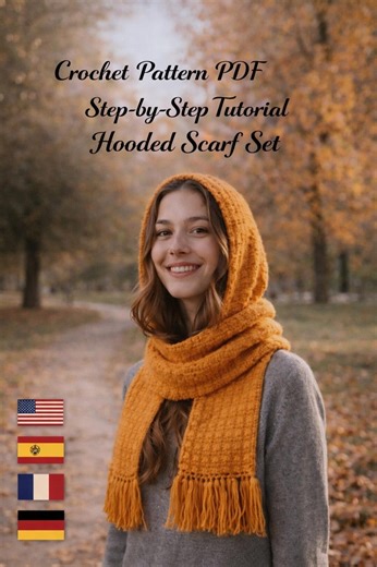 Hooded Scarf Crochet Pattern PDF, Easy Hood Scarf Pattern, Beginner Crochet Hood, Hooded Scarf Tutorial, Winter Crochet Pattern - Etsy