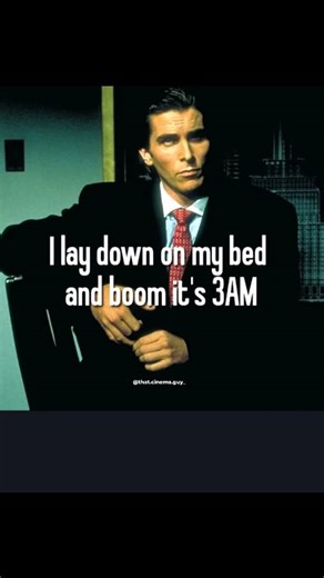 MEMES AROUND CINEMA on Instagram: "🎬 American Psycho Credits: Christian Bale, Willem Dafoe, Jared Leto, Reese Witherspoon | Directed by Mary Harron meme credit: ​In the screenshot, you can see Patrick Bateman, the iconic protagonist of the 2000 cult classic. The meme perfectly captures the "mask of sanity" he wears while dealing with the mundane frustrations of life—like the universal struggle of losing track of time the moment you hit the bed! ​📖 Story Line ​Set in the high-stakes world of 19