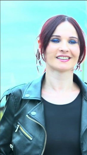 Just an evening city walk. Stylish outfit - black leather jacket + blue leggings + high heels