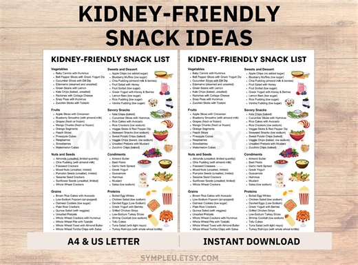 Kidney Friendly Snack Ideas, Stage 4 Kidney Disease Snack List for Kidney Friendly Food List, Kidney Diet Meal Plan, Kidney Foods Chart PDF - Etsy