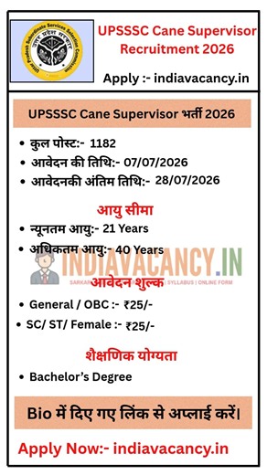 UPSSSC Cane Supervisor Recruitment 2026 | 1182 Posts | Apply Online | Agriculture Jobs