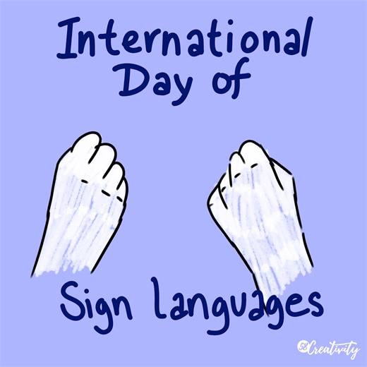 Happy International Day of Sign Languages! Today we celebrate the beauty, diversity, and power of sign languages around the world. Let’s continue to promote inclusion, respect, and understanding for the Deaf community. 🖐️💙 ID: blue background, Text “ International Day of” top, middle of animation “sign” Bottom text “Sign Languages. white logo of 58 Creativity on right corner. | 58 Creativity