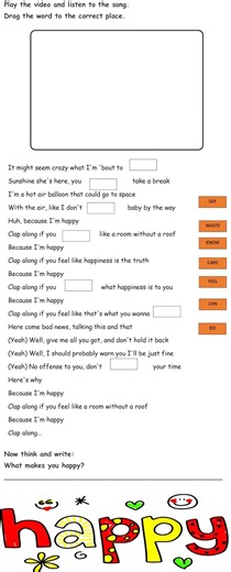 Happy by Pharrell Williams interactive worksheet