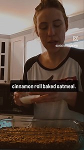 Cinnamon roll baked oatmeal 2 3/4 cups oatmeal 2 teaspoons baking powder 1 tablespoon ground cinnamon 2 eggs 1 cup milk 1/4 cup melted butter (or melted coconut oil) 1/4 cup maple syrup 1/4 cup brown sugar 1 teaspoon vanilla extract 2 tbsp chia seeds 1/4 cup wheat germ For the glaze 1 scoop vanilla protein powder 1 tbsp milk Preheat oven to 325 Mix all oatmeal ingredients in a bowl and pour into a baking dish Bake for 20-25 mins until firm to the touch Mix glaze in a bowl and drizzle over top of
