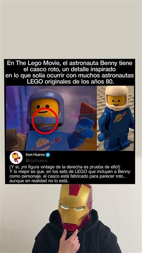 En La Gran Aventura Lego (2014), Benny el astronauta tiene un casco roto, un detalle basado en el