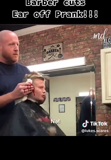 Barber cuts ear off Prank… #lukesscares #badluck #fyp #fypシ #foryourepage #prank #prankwars #gag #funny #pranking