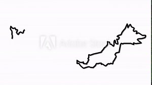 Malaysia map, country territory outline self drawing animation. Line art.