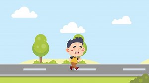 Cartoon man running on the road