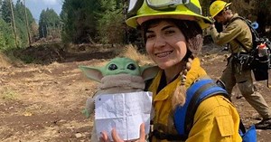 A boy sent his Baby Yoda doll to Oregon firefighters. Now they take it on their calls