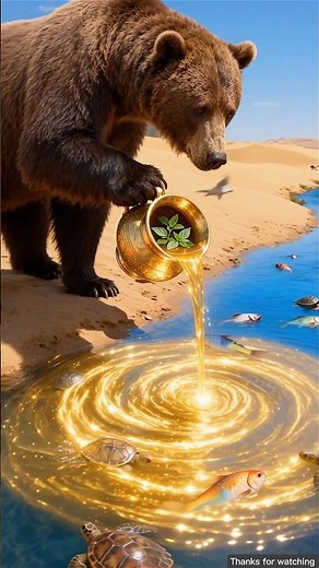 The bear rescued the fish and the tortoise from the poisonous water 😭 #ai #tree #save #river