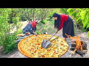 Making Huge Pizza with Wood Fire in the Countryside | Village-Style Pizza
