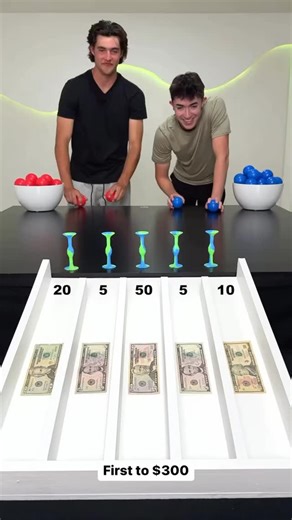 🅱️L🅰️KE 🇺🇲 on Instagram: "Money ball battle with obstacles! First to $300 wins! 💰 #money #ball #game #challenge #competition familygames"