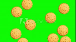 Biscuits, Cookies Seamless Loop Animation Falling from above on Green Screen 4K video