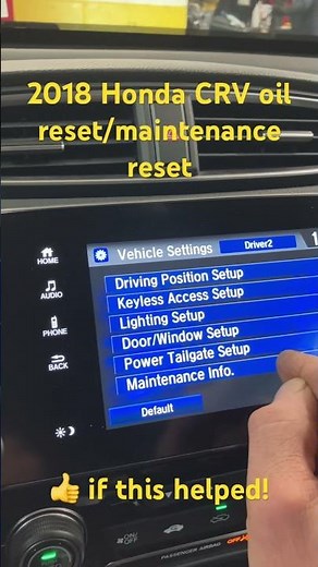 2018 Honda CRV oil reset/ maintenance reset