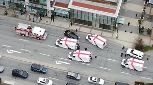 Aerial footage shows aftermath of ‘multiple’ people stabbed at North Vancouver library
