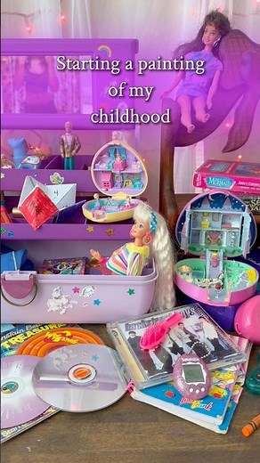 Beginning a 90’s painting FULL of nostalgia 🌈🦄🪩💗 #painting #90s #toys #art #nostalgia #myart