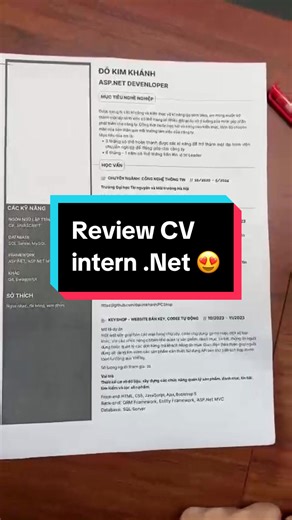 Review CV intern .net #learnontiktok #IT #reviewcv #huongnghiep