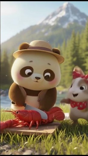 Pudding Panda funny video 😂 | Lobster Catch & BBQ Story 🦞🔥