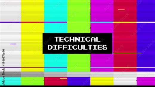 animated error television screen with technical difficulties text