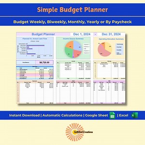 Simple Budget Planner: Automatic Excel & Google Sheets (digital Download) - Etsy Canada