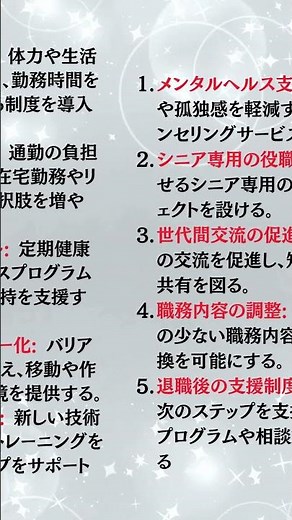 高齢者が安心して働ける環境整備が必要です。＃75歳、＃65歳、＃高齢者、＃ナイスシニアチャネル、＃後期高齢者、＃ショート動画、＃シニア、＃働く、＃バリアフリー、＃虚弱化、＃就業、＃人口、＃環境整備。