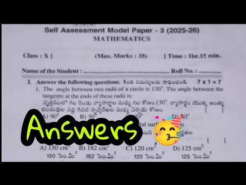 💯10th class self assessment model 3 mathematics real question paper answers fa3 maths paper key 