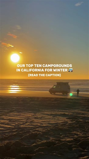 OUR TOP TEN CAMPGROUNDS FOR WINTER 2026 ❄️🚐⬇️ Anza-Borrego Desert State Park — Southern California (San Diego/Imperial Co.) � Furnace Creek, Death Valley National Park — Eastern California (Inyo Co.)� Hole-in-the-Wall Campground, Mojave National Preserve — Eastern California (San Bernardino Co.)� Mid Hills Campground, Mojave National Preserve — Eastern California� Corn Springs Campground — Southern California (Riverside Co.)� Jalama Beach / El Capitan / Santa Barbara Coast — Central Coast (Sant