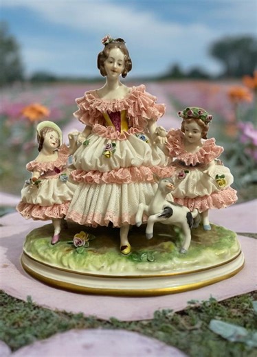 Dresden Volkstedt Porcelain Lace Figurine, Mother, Daughters, Goat - Etsy