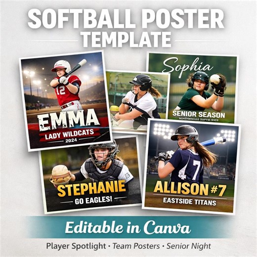 Softball Poster Template Canva, Editable Athlete Banner, Player Spotlight Poster, Team Graphics, Senior Night Softball Template Bundle - Etsy