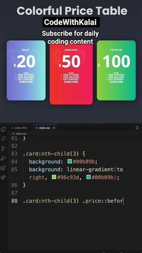 Modern SaaS Pricing Table UI – Pure HTML & CSS #shorts #code #coding #programming #webdevelopment