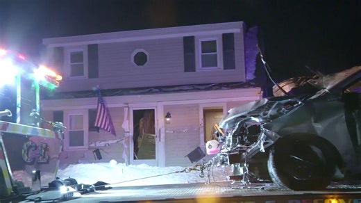 Car crashes into home on Page Street in Avon, Massachusetts
