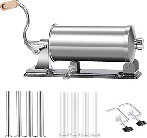 MASTER FENG Sausage Stuffer - Stainless Steel Homemade Manual Sausage Maker Horizontal Meat Filling Kitchen Machine, Packed 8 Stuffing Tubes (6 LBS /3.5L Horizontal)