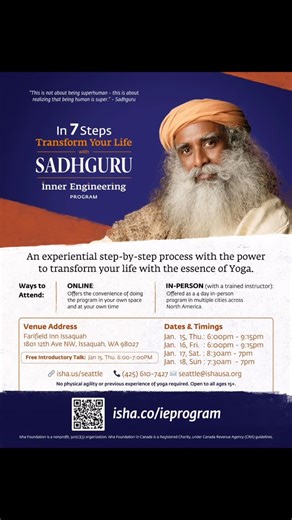 Pooja Purushothaman on Instagram: "Science 🧬 Meets Yoga 🧘 Inner Engineering Total is an immersive 4-day in-person program that imparts tools to take charge of your body, mind, and emotions, and enhance the fundamental life energy within. The program includes the transmission of Shambhavi Mahamudra Kriya, a powerful and purifying energy technique. Following the program, you will have access to lifetime practice support, including monthly practice corrections. 🗓 Program Dates & Timings Thursday