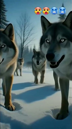A very close and scary view of wild wolves and predators in the snow who are hungry🥶🥵 #nature