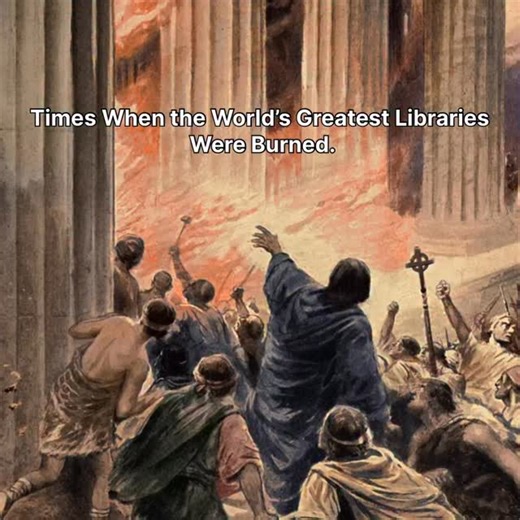 Abi History on Instagram: "Throughout history, many great libraries were destroyed, taking centuries of knowledge with them. The Library of Alexandria in Egypt, one of the first and greatest centers of learning, was burned several times until nothing remained. India’s Nalanda University was set on fire in 1193 by Bakhtiyar Khilji — its library burned for months, destroying countless Buddhist and Hindu manuscripts. In Baghdad, the House of Wisdom was destroyed in 1258 during the Mongol invasion;