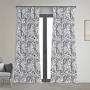 HPD Half Price Drapes Paisley Floral Curtains Luxury Printed Cotton Curtains 84 Inches Long (1 Panel) Modern Room Darkening Window Curtains for Bedroom & Living Room, 50W x 84L, Grey Paisley
