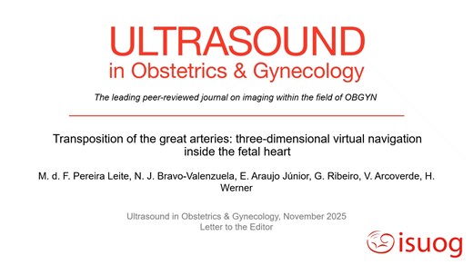 New #UOGJournal videoclip showing virtual navigation inside a 3D model of a fetal heart with transposition of the great arteries. The Letter to the Editor by Pereira Leite et al. can be accessed by clicking the following link: https://bit.ly/47wV3I3 #loveultrasound | International Society of Ultrasound in Obstetrics and Gynecology (ISUOG)