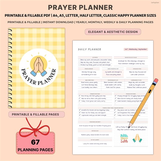 Printable Prayer Planner Bundle | Undated Prayer Journal & Bible Study Guide | Sermon Notes | Gratitude Tracker A4 A5 Letter | Fillable PDF - Etsy