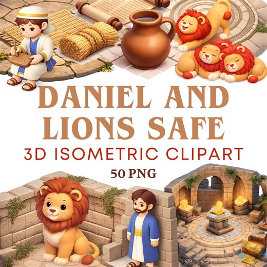 Daniel and Lions Den Clipart, 3D Bible Story PNG Bundle (50 Files) - Etsy