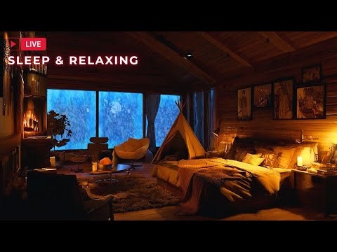 Fall Asleep in a Cozy Log Cabin - Crackling Fire, Snowstorm Sounds and Peaceful Sleep Sounds