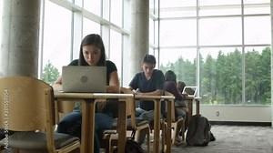 Students studying in a school library